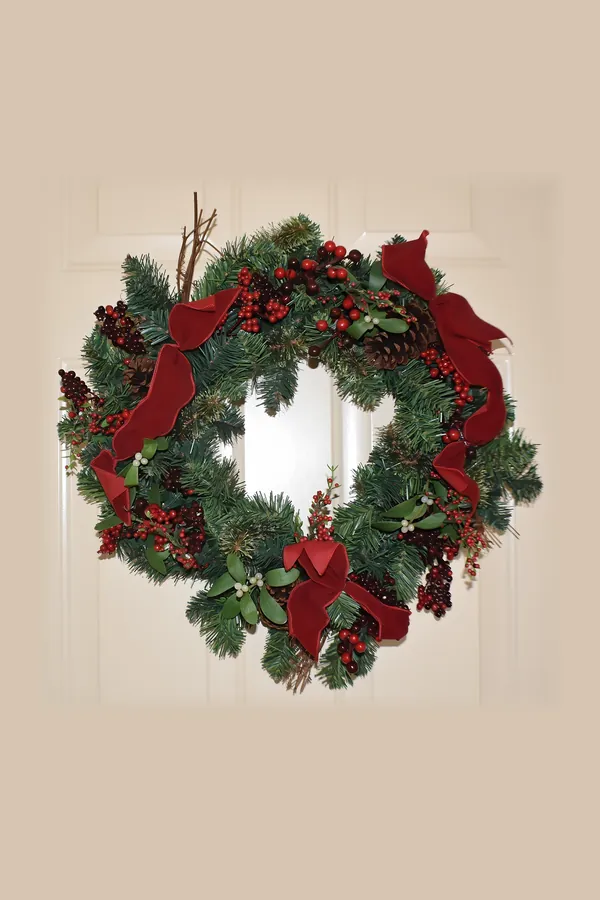 Kırmızı Kurdeleli Noel Çelengi