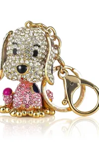 Pembe Kristal Taşlı Köpek Anahtarlık